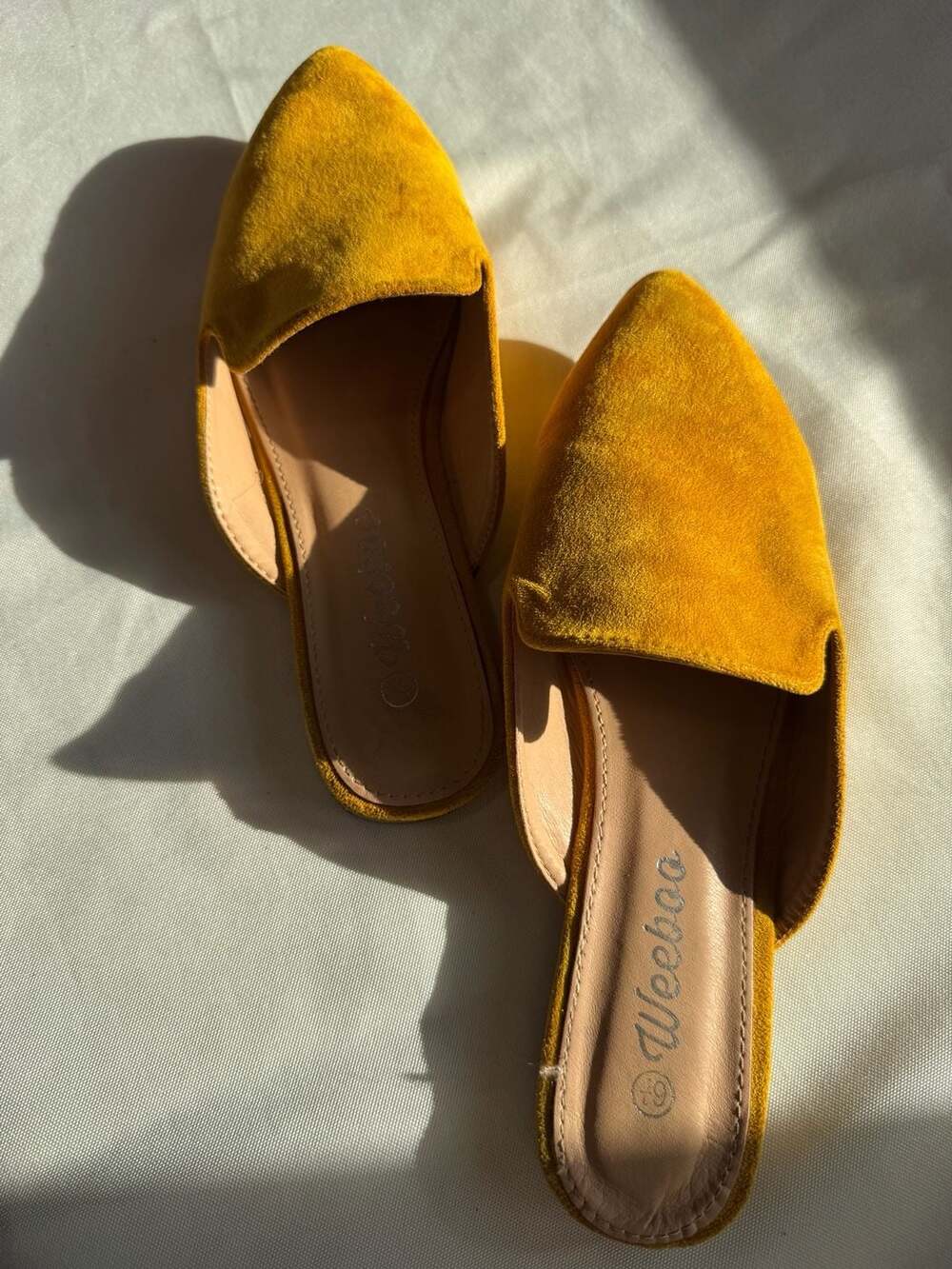 Mustard Faux Suede Pointed Toe Mule Flats Slip On Loafers Women’s 6.5